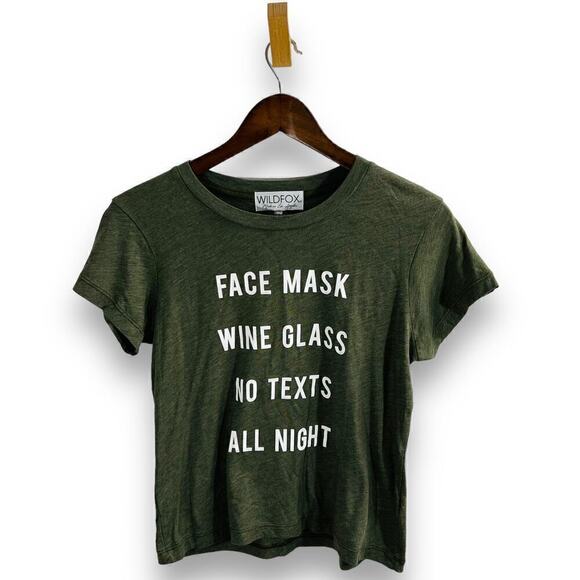 Wildfox Graphic Tee XS Olive Face Mask Wine Glass No Texts - Picture 2 of 9